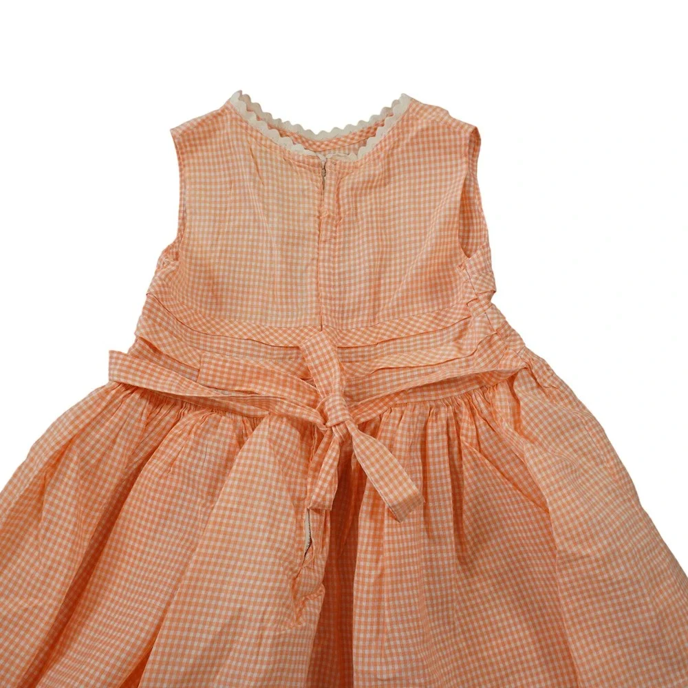 Vintage Cinderella Shirley Temple Gingham Dress Orange White Tiered Ric Rac USA